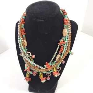 Chicos 5 strand multi beaded boho southwest necklace euc